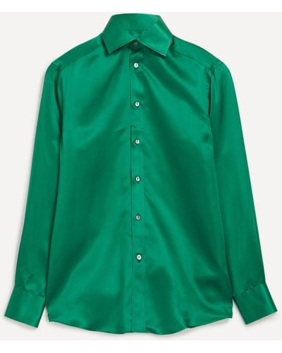 With Nothing Underneath Women's The Boyfriend Silk Satin Shirt 12 - Green