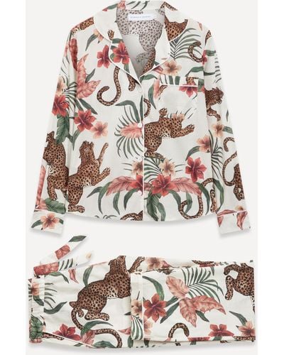 Desmond & Dempsey Women's Soleia Leopard Print Long Pyjama Set - Grey