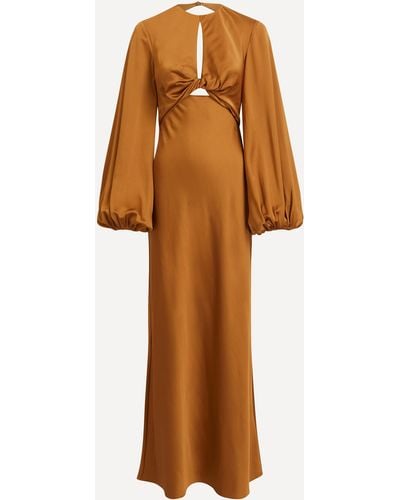 Significant Other Women's Demi Long-sleeve Gold Satin Dress 8 - Brown