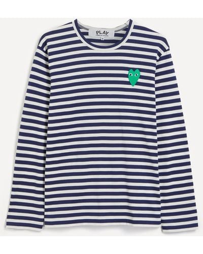 COMME DES GARÇONS PLAY Striped Cotton Long Sleeve T-shirt - Blue