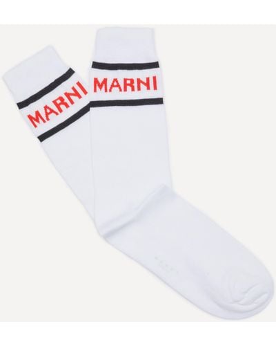 Marni Mens Logo Intarsia Colour-block Socks - White