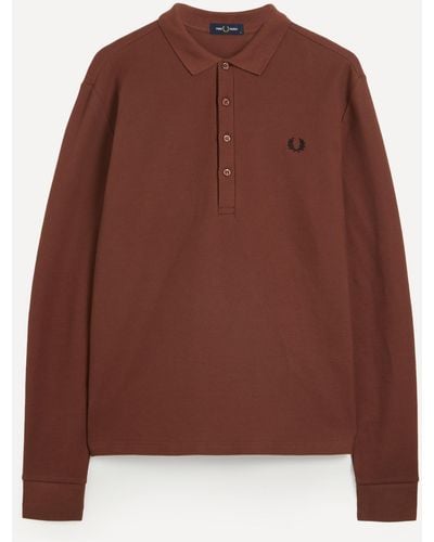 Fred Perry Mens Honeycomb Cotton Long Sleeve Polo - Brown