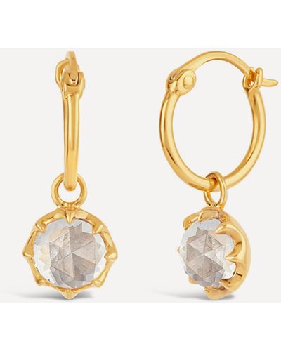 Dinny Hall 22ct Gold Plated Vermeil Silver Gem Drop Fancy Rose Cut White Topaz Hoop Earrings