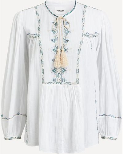 Isabel Marant Women's Silekia Embroidered Cotton Voile Blouse 12 - White