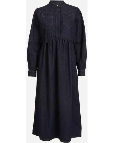 ALIGNE Women's Mirabella Smocked Denim Midi-dress 8 - Blue
