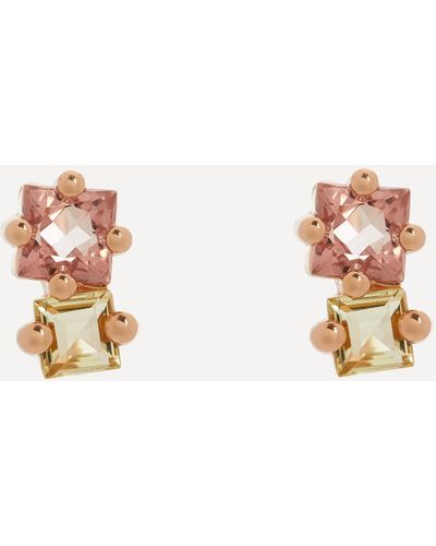 Suzanne Kalan 14ct Rose Gold Multi-stone Duo Stud Earrings One Size - White