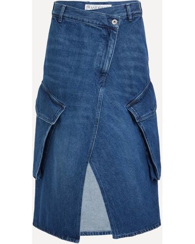 JW Anderson Women's Cargo Pocket Midi Denim Skirt 14 - Blue