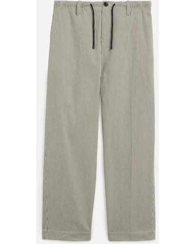 Dries Van Noten Mens Striped Drawstring Cotton Trousers 42/52 - Grey