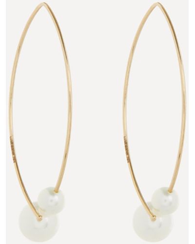 Mizuki 14ct Gold Medium Double Pearl Open Marquise Drop Earrings - Natural