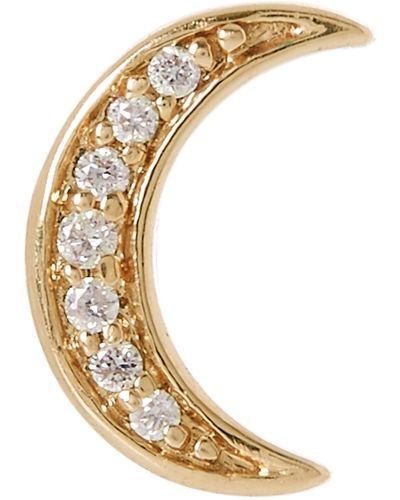 Andrea Fohrman Gold White Diamond Mini Crescent Moon Stud Earring One - Metallic