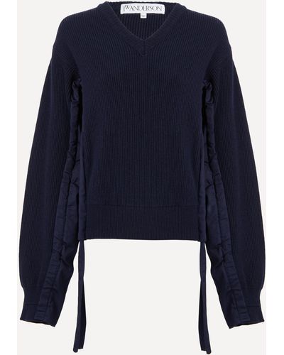 JW Anderson Women's Curved Sleeve V-neck Sweater - Blue