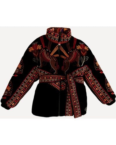 FARM Rio Women's Black Nature Beauty Embroidered Puffer Jacket