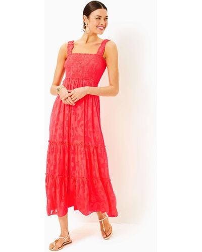 Lilly Pulitzer Hadly Smocked Maxi Dress - Red