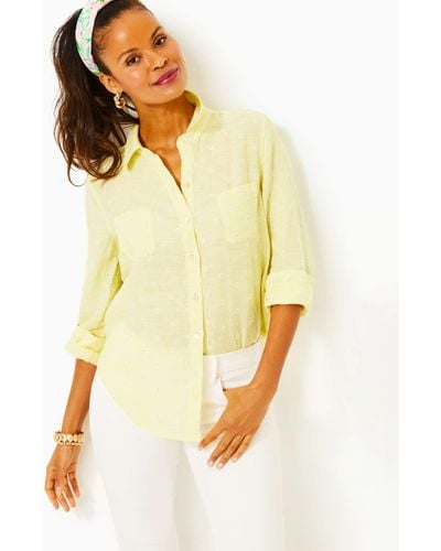 Lilly Pulitzer Sea View Linen Button Down Top - Yellow