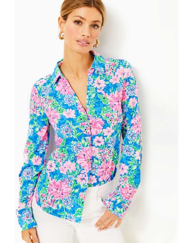 Lilly Pulitzer Upf 50+ Chillylilly Marlena Button Down Top - Blue