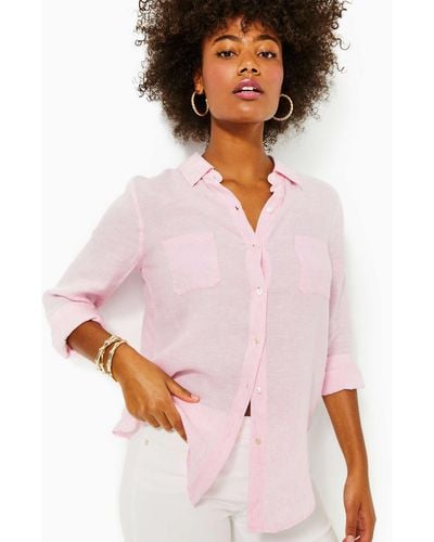 Lilly Pulitzer Sea View Linen Button Down Top - Pink