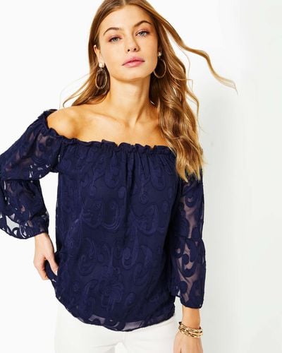 Lilly Pulitzer Nevie Off-the-shoulder Top - Blue