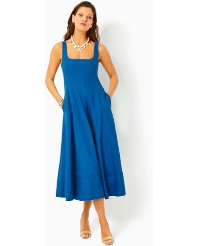 Lilly Pulitzer Calina Linen Midi Dress - Blue