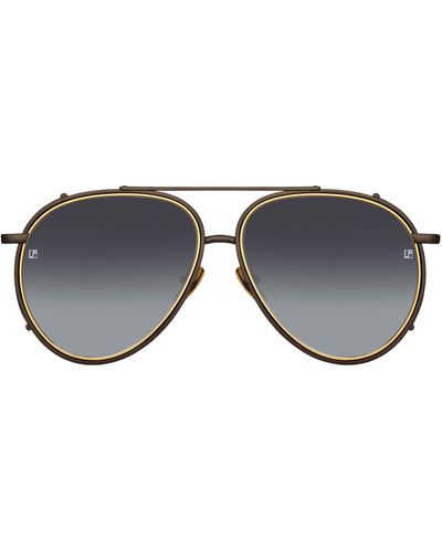 Linda Farrow Torino Aviator Sunglasses - Gray