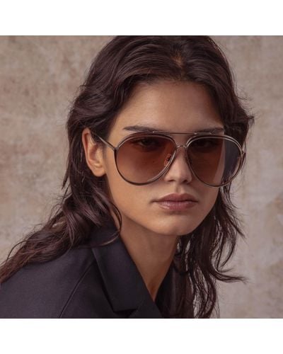 Linda Farrow Francisco Aviator Sunglasses - Brown