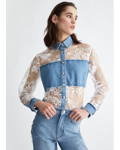 Liu Jo Liu Jo Chemise En Dentelle Et Toile Denim - Bleu