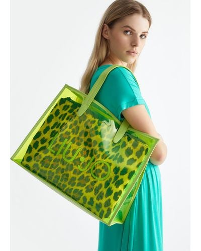 Liu Jo Liu Jo Shopping Bag In Pvc Con Pouch Animalier - Verde