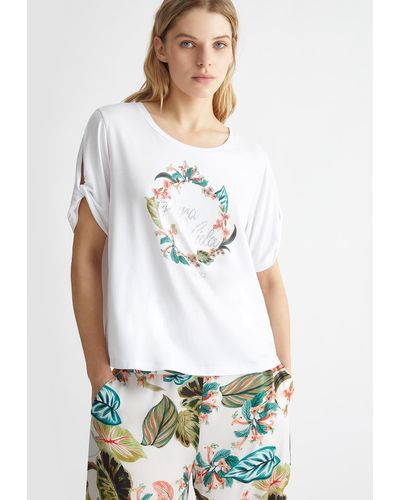 Liu Jo Liu Jo T-shirt Con Stampa Jungle E Strass - Bianco