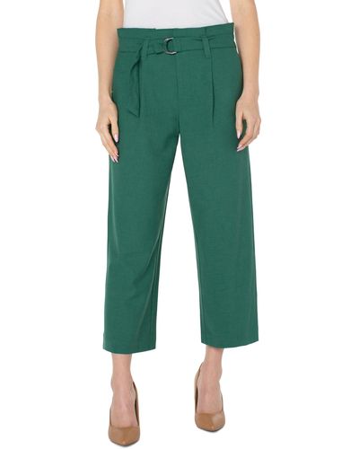 Liverpool Jeans Company Belted Paperbag Wide Leg Crop - Green