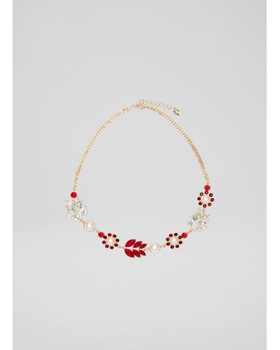 LK Bennett Kamala Crystal And Pearl Flower And Leaf Necklace - White
