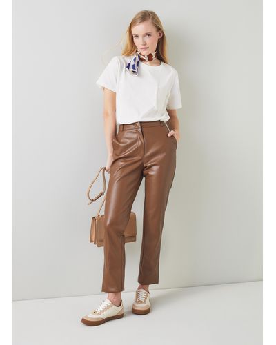 LK Bennett Hardy Brown Faux Leather Trousers - White