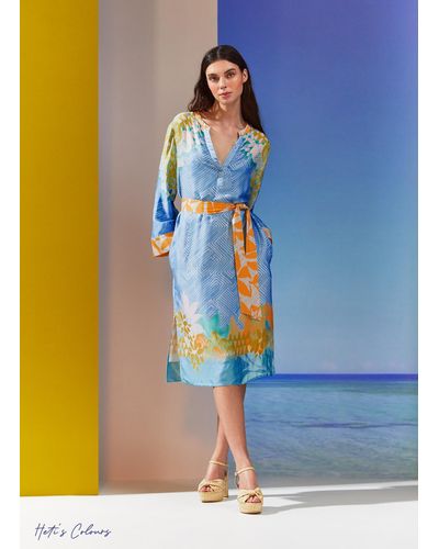 LK Bennett Sophia Blue Floral Print Lenzing Ecovero Viscose Kaftan Dress