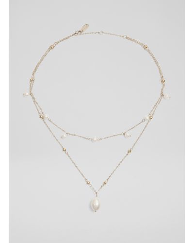 LK Bennett Clara Pearl And Gold Double Chain Necklace - White