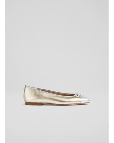 LK Bennett Kara Metallic Gold And Leather Ballet Flats - White