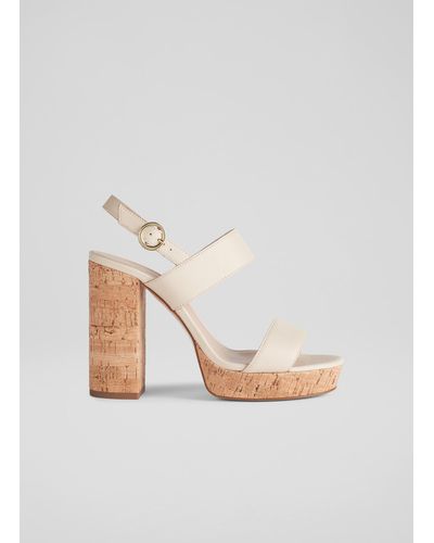 LK Bennett Misty Cream Leather And Cork Platform Sandals - Natural