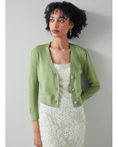 LK Bennett Aurelia Green And Gold Thread Cardigan