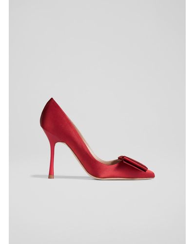 LK Bennett Agathe Red Satin Bow-front Pointed Toe Courts