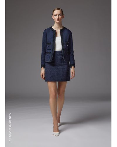 LK Bennett Charlee Recycled Cotton Blend Tweed Jacket - Blue