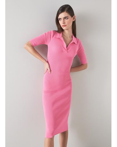 LK Bennett Heidi Pink Cotton-blend Rib Knit Dress