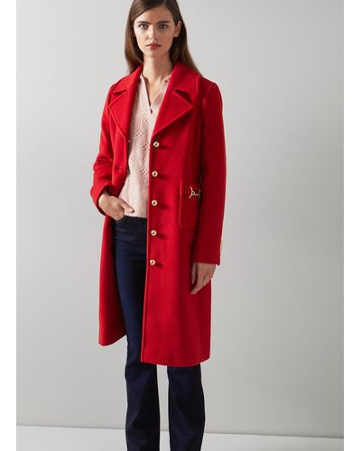 LK Bennett Spencer Recycled Wool Blend Snaffle-detail Coat - Red