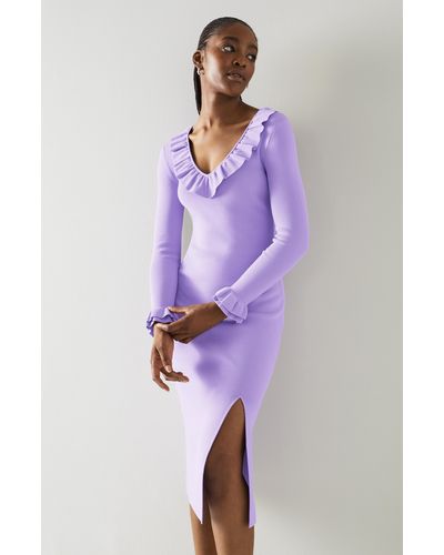 LK Bennett Grace Lilac Rib Knit Frilled Dress - Purple