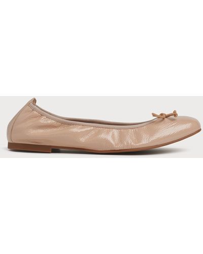 LK Bennett Trilly Beige Crinkled Patent Ballet Court Shoes - Natural