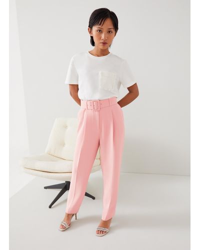 LK Bennett Tabitha Pink Crepe Tapered Cropped Trousers