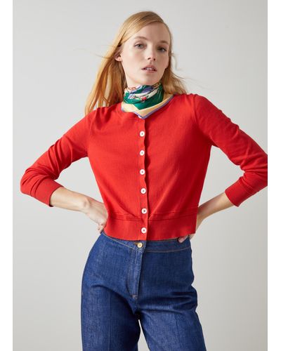 LK Bennett Michelle Red Organic Cotton Cardigan - Multicolour