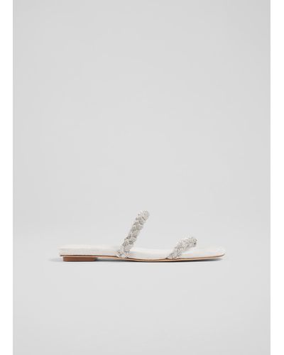 LK Bennett Ria Suede And Crystal Plaited Flat Sandals - White