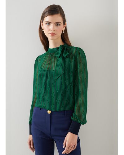 LK Bennett Marcy Green And Blue Graphic Stripe Print Top