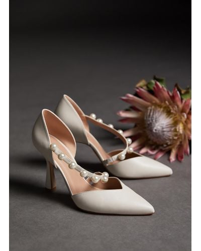 LK Bennett Zelda Leather Pearl Trim Wedding Shoes - Grey