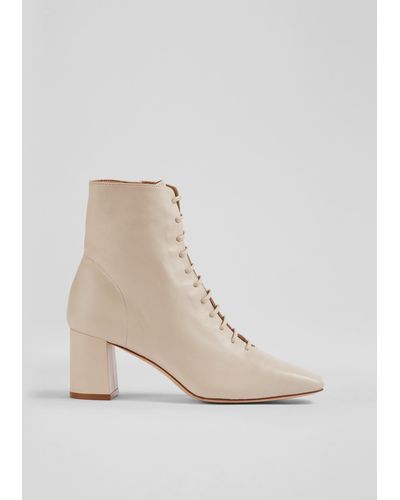 LK Bennett Arabella Cream Leather Lace-up Ankle Boots - Natural