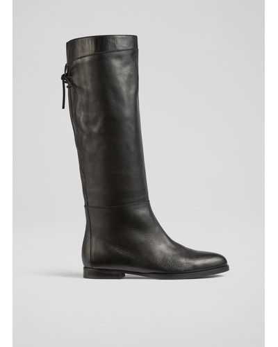 LK Bennett Cassandra Leather Flat Knee-high Boots - Black