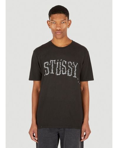 Stussy Ants Logo Print T-shirt - Black