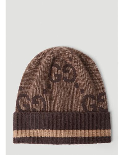 Gucci Logo Knit Beanie Hat - Brown